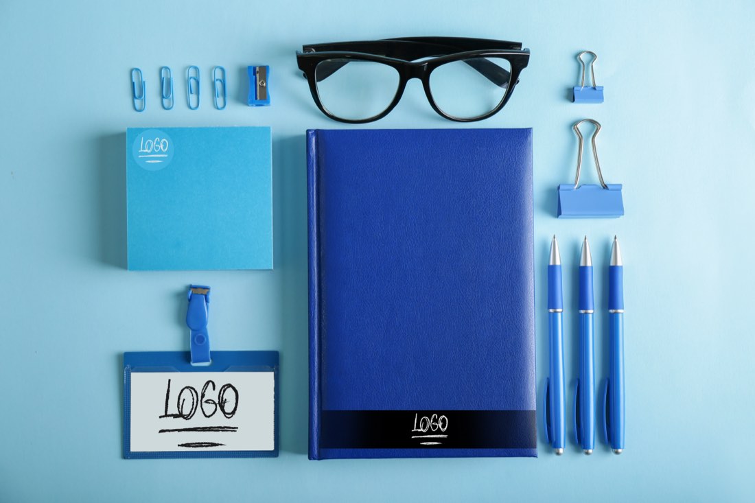 Colorful brand identity items and stationery
